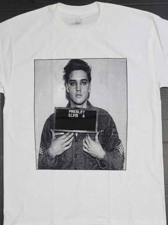Other - ELVIS PRESLEY T-shirt Mug Shot Photo 100% Cotton Men's Tee White New XXL